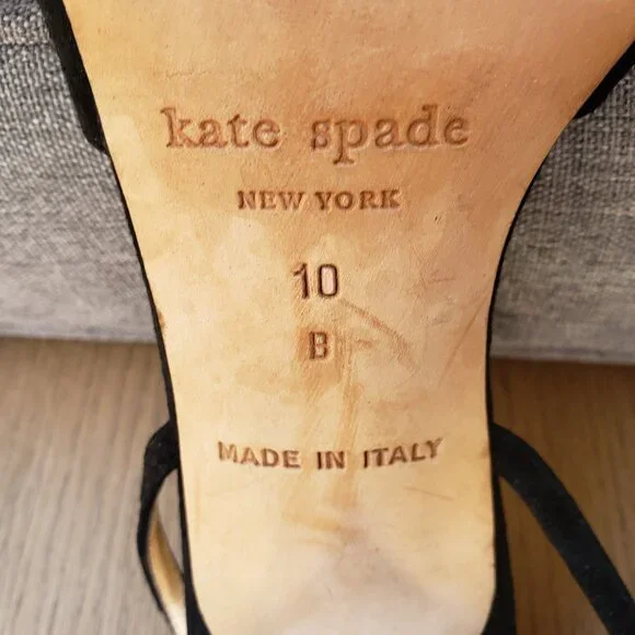 EUC kate spade pom-pom jet black heeled ankle sandals (10) - Picture 4 of 10